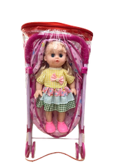 Mô hình búp bê váy caro và xe đẩy