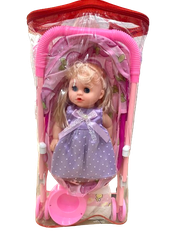 Mô hình búp bê váy tím và xe đẩy