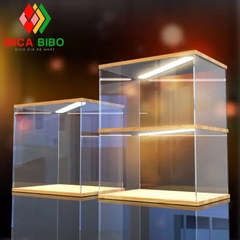 55 Size, dày 10mm, Hộp Mica Gỗ trưng bày sản phẩm mô hình, đồ sưu tầm, chống bụi, dạng lắp ráp