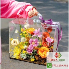 Hộp vali mica cắm hoa dạng lắp ráp - Hộp đựng hoa- Khay trưng bày quà tặng có quai xách