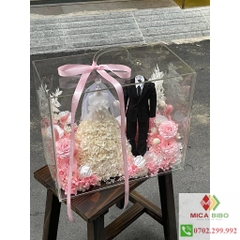 Hộp hoa mica - Hộp vali đựng quà - đựng hoa quả bằng mica có quai xách