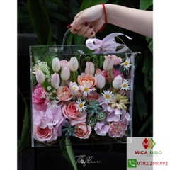 Hộp hoa mica - Hộp vali đựng quà - đựng hoa quả bằng mica có quai xách
