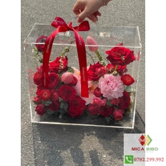Hộp vali mica cắm hoa dạng lắp ráp - Hộp đựng hoa- Khay trưng bày quà tặng có quai xách