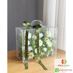 Hộp mica trong có quai xách- Hộp vali mica cắm hoa tươi- Sen đá- hoa lan