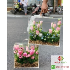 Hộp quà tặng - giỏ hoa vali - Hộp quà tặng bằng mica có quai