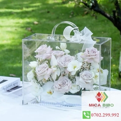 Hộp đựng hoa bằng Mica trong suốt - Hộp vali mica - Hộp đựng quà bằng mica trong suốt, vali hoa