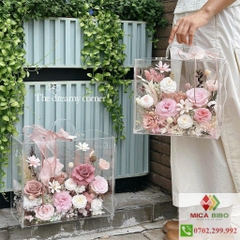 Hộp hoa mica - Hộp vali đựng quà - đựng hoa quả bằng mica có quai xách