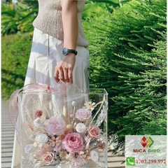Hộp quà tặng - giỏ hoa vali - Hộp quà tặng bằng mica có quai