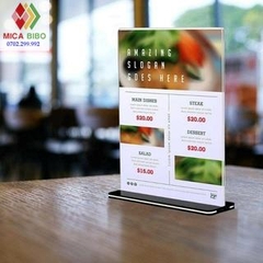 Menu mica đủ kích thước A4,A5,A6, A7,B6 Kệ menu đế lùa trong suốt, bảng mica đẹp