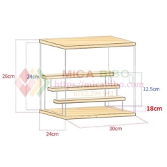Hộp mica kèm kệ gỗ trưng bày sản phẩm, nhiều tầng