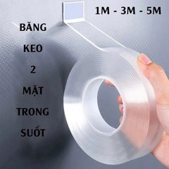 Keo 2 mặt trong suốt siêu dính, chóng nước, Độ dày : 1mm, khổ 3cm * 3 mét