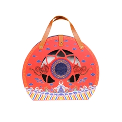 HỘP QUÀ/HỘP YẾN LƯỠNG LONG TRANH CHÂU - QUAI DA (Khay tròn/ Không túi)