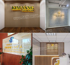 BACKDROP VĂN PHÒNG GẮN LOGO INOX TUYỆT ĐẸP, SANG