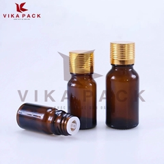 Chai thủy tinh đựng tinh dầu màu nâu nắp xoắn vàng