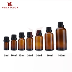 CHAI THỦY TINH ĐỰNG TINH DẦU MÀU NÂU NẮP NHỰA ĐEN TO