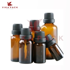 CHAI THỦY TINH ĐỰNG TINH DẦU MÀU NÂU NẮP NHỰA ĐEN TO
