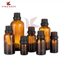 CHAI THỦY TINH ĐỰNG TINH DẦU MÀU NÂU NẮP NHỰA ĐEN TO