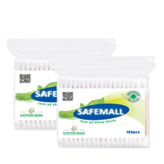 Combo 10 Gói (Tổng 1000 Que) Tăm Bông Thân Gỗ SAFEMALL 100% Natural Cotton Buds Bông Gòn Mềm Mại Thân Thiện Môi Trường