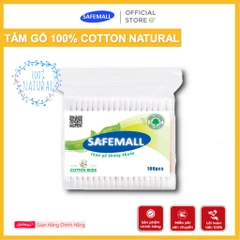 [Bán chạy] Gói 100 Que Tăm Bông Ngoáy Tai Thân Gỗ SAFEMALL 100% Natural - Bông Gòn Mềm Mại Thân Thiện Môi Trường