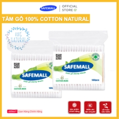 [Bán chạy] Gói 100 Que Tăm Bông Ngoáy Tai Thân Gỗ SAFEMALL 100% Natural - Bông Gòn Mềm Mại Thân Thiện Môi Trường