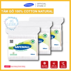 [Bán chạy] Gói 100 Que Tăm Bông Ngoáy Tai Thân Gỗ SAFEMALL 100% Natural - Bông Gòn Mềm Mại Thân Thiện Môi Trường
