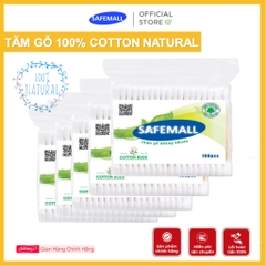 [Bán chạy] Gói 100 Que Tăm Bông Ngoáy Tai Thân Gỗ SAFEMALL 100% Natural - Bông Gòn Mềm Mại Thân Thiện Môi Trường