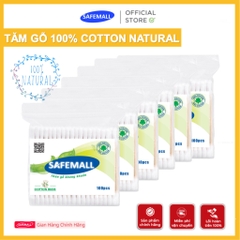 [Bán chạy] Gói 100 Que Tăm Bông Ngoáy Tai Thân Gỗ SAFEMALL 100% Natural - Bông Gòn Mềm Mại Thân Thiện Môi Trường
