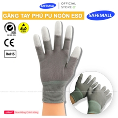 Găng Tay Phủ PU Đầu Ngón Xám Phòng Sạch Chống Tĩnh Điện ESD SAFEMALL