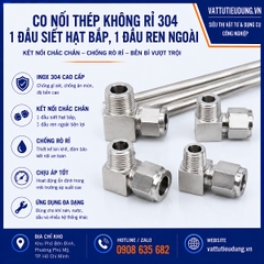 CO NỐI THÉP KHÔNG RỈ 304 – 1 ĐẦU SIẾT HẠT BẮP, 1 ĐẦU REN NGOÀI