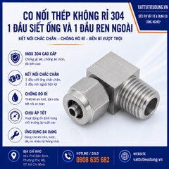 CO NỐI THÉP KHÔNG RỈ 304 – 1 ĐẦU SIẾT ỐNG VÀ 1 ĐẦU REN NGOÀI