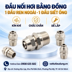 Đầu Nối Hơi Bằng Đồng Ren Ngoài, Một Đầu Siết Ống