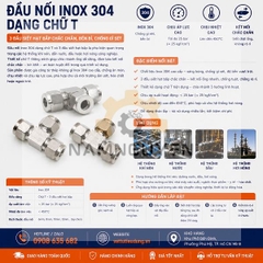 ĐẦU NỐI INOX 304 DẠNG CHỮ T – 3 ĐẦU SIẾT HẠT BẮP