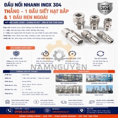 ĐẦU NỐI NHANH INOX 304 THẲNG - 1 ĐẦU SIẾT HẠT BẮP VÀ 1 ĐẦU REN NGOÀI