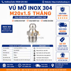 Vú Mỡ Inox 304 M20x1.5 Thẳng