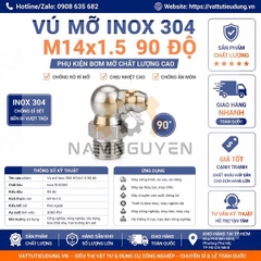 Vú Mỡ Inox 304 M14x1.5 90 Độ