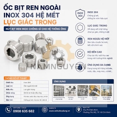 ỐC BỊT REN NGOÀI INOX 304 HỆ MÉT LỤC GIÁC TRONG