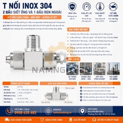 T NỐI INOX 304 – 2 ĐẦU SIẾT ỐNG VÀ 1 ĐẦU REN NGOÀI
