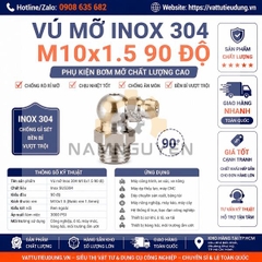 Vú Mỡ Inox 304 M10x1.5 90 Độ