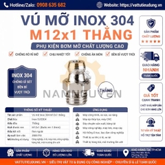 Vú Mỡ Inox 304 M12x1 Thẳng