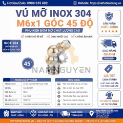 Vú Mỡ Inox 304 M6x1 Góc 45 Độ