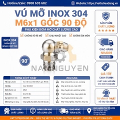 Vú Mỡ Inox 304 M6x1 Góc 90 Độ
