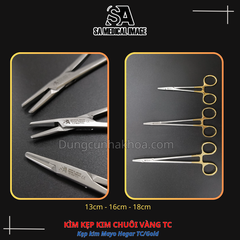 KÌM KẸP KIM CHUÔI VÀNG 13cm, 16cm, 18cm (Kẹp kim Mayo Hegar TC/Gold) - Kìm mang kim (Needle Holder)