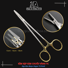 KÌM KẸP KIM CHUÔI VÀNG 13cm, 16cm, 18cm (Kẹp kim Mayo Hegar TC/Gold) - Kìm mang kim (Needle Holder)