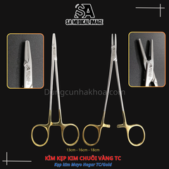 KÌM KẸP KIM CHUÔI VÀNG 13cm, 16cm, 18cm (Kẹp kim Mayo Hegar TC/Gold) - Kìm mang kim (Needle Holder)