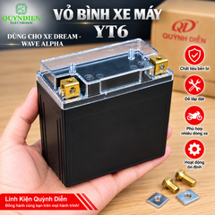 Vỏ Bình Xe Máy YT6 Cọc Vuông Nắp Trong, Dùng Cho Dream Wave Alpha Sirius