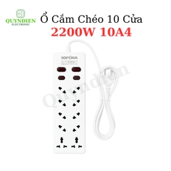 Ổ Cắm Chéo 10 Cửa 2200W 10A4 2 Nút Nguồn Siêu Bền Chống Cháy Chịu Nhiệt