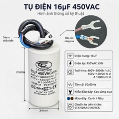 Tụ Đề Máy Bơm Nước 16uF 450VAC Tinh Chi