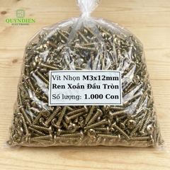 Ốc Vít Nhọn M3x12mm Đầu Tròn Ren Xoắn Mạ Vàng