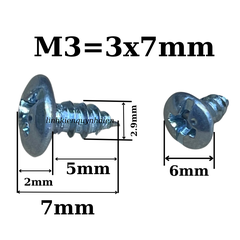 Ốc vít M3 dài 7mm ren xoắn nhọn đầu dù Túi 100 con=40g