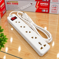 Ổ Cắm Lõi sứ chống cháy 5 Cửa Chéo con tắc 2200W  - VAT - Ổ cắm chéo 5 cửa 2200W 5A2-5